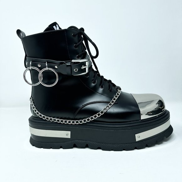 **SOLD**Koi Borin Metal Hardware Platform Combat Boots Black Mens 10 Chains - Picture 5 of 16
